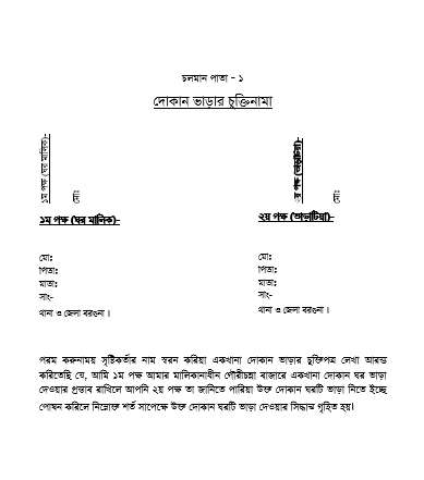 দোকান ভাড়ার চুক্তিপত্র